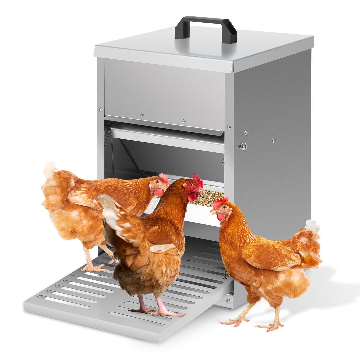 5 kg automat do karmy dla kur, zabezpieczenie przed szczurami, dzięki stopce, ocynkowana stal, automat do karmy dla kur, kaczek, gęsi