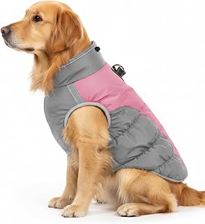 AURUZA Dog Coat, Warm Dog Winter Coat Waterproof Small Dogs Jacket with Harness Built Reflective Pet Vest with Zipper for Medium Dogs Windproof Pet Fleece Puffer Vest Snow Jacket for Cold Weather,Pink