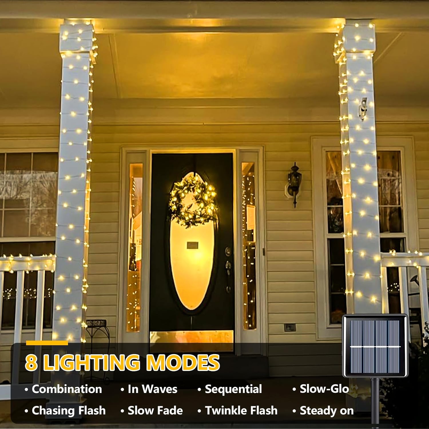 YEGUO 4 Pack Warm White Solar Fairy Lights, Each 33ft 100 LED Christmas Lights Outdoor Waterproof, 8 Modes Sliver Wire Solar String Lights