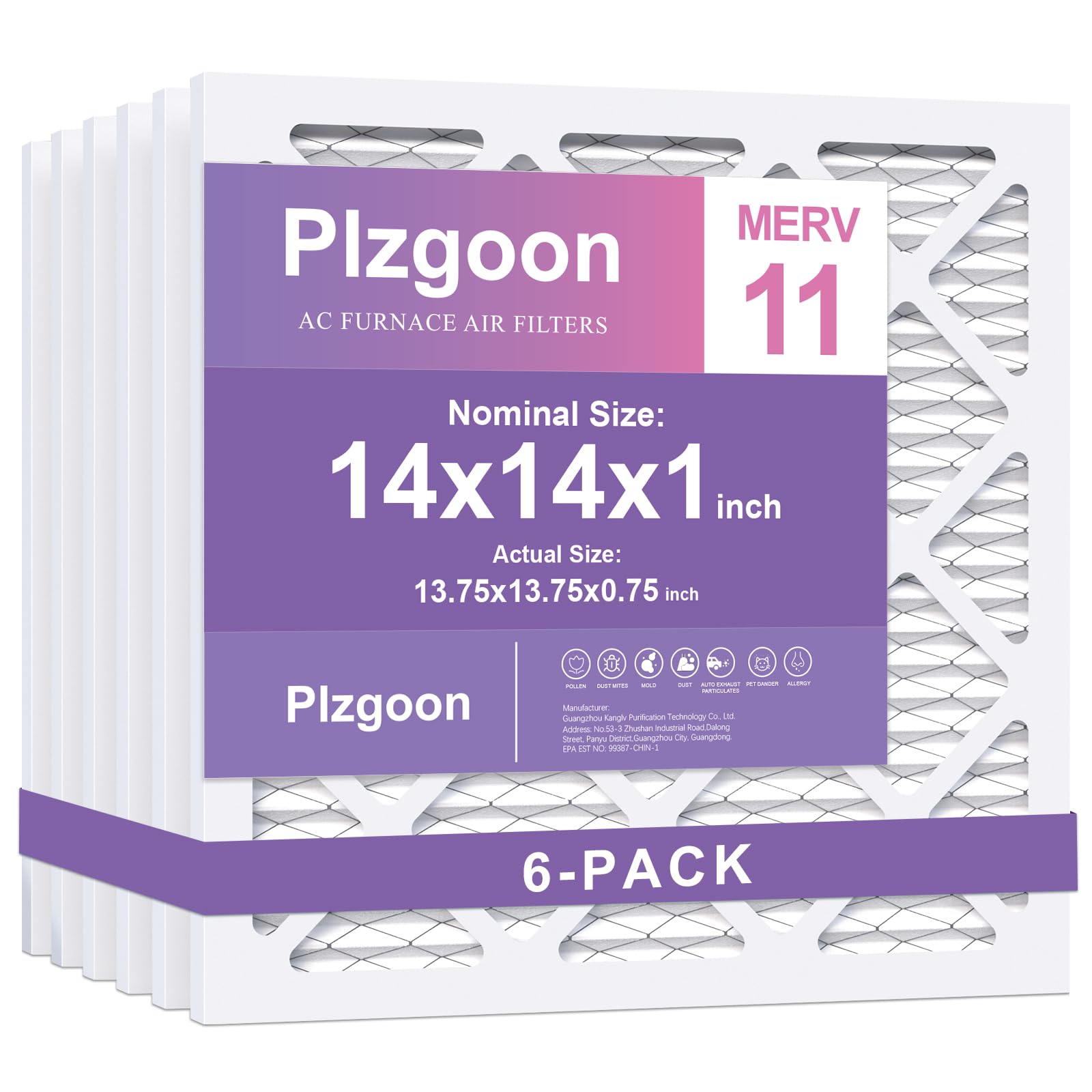 Plzgoon 14x14x1 Air Filter MERV 11 6 Pack