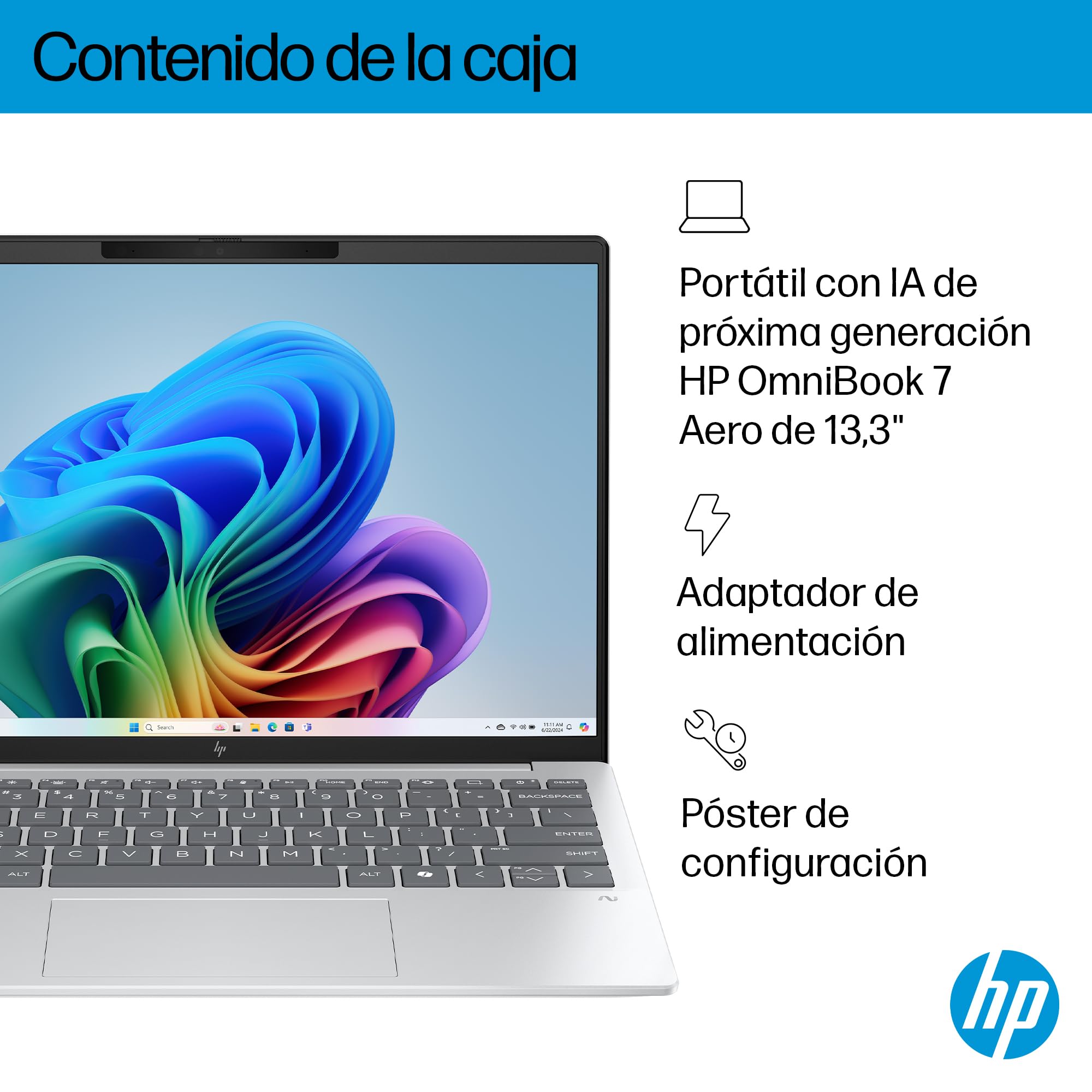 HP OmniBook 7 Aero Ordenador Portátil 13.3" 2K Ryzen AI 7 350, 32GB, 1TB | Ultraligero <1 kg, IA 50 TOPS, AMD Radeon 860M, batería de larga duración, WiFi 6, Windows 11, Teclado Qwerty Español, Gris