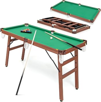 COSTWAY 4.5FT Billiards Table, Portable Game Pool Table with 16 Balls, 2 Cues, 2 Chalks, Triangle Rack and Brush, Folding Snooker Table Game Set for Home Party Gathering