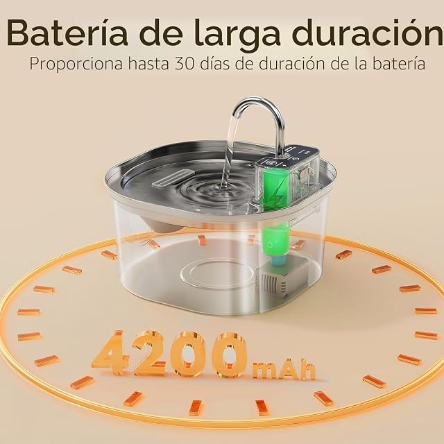 Foto 4 de 7 de Fuente de Acero Inoxidable para Gatos con diseño de Grifo, Fuente inalámbrica de 3,2 L