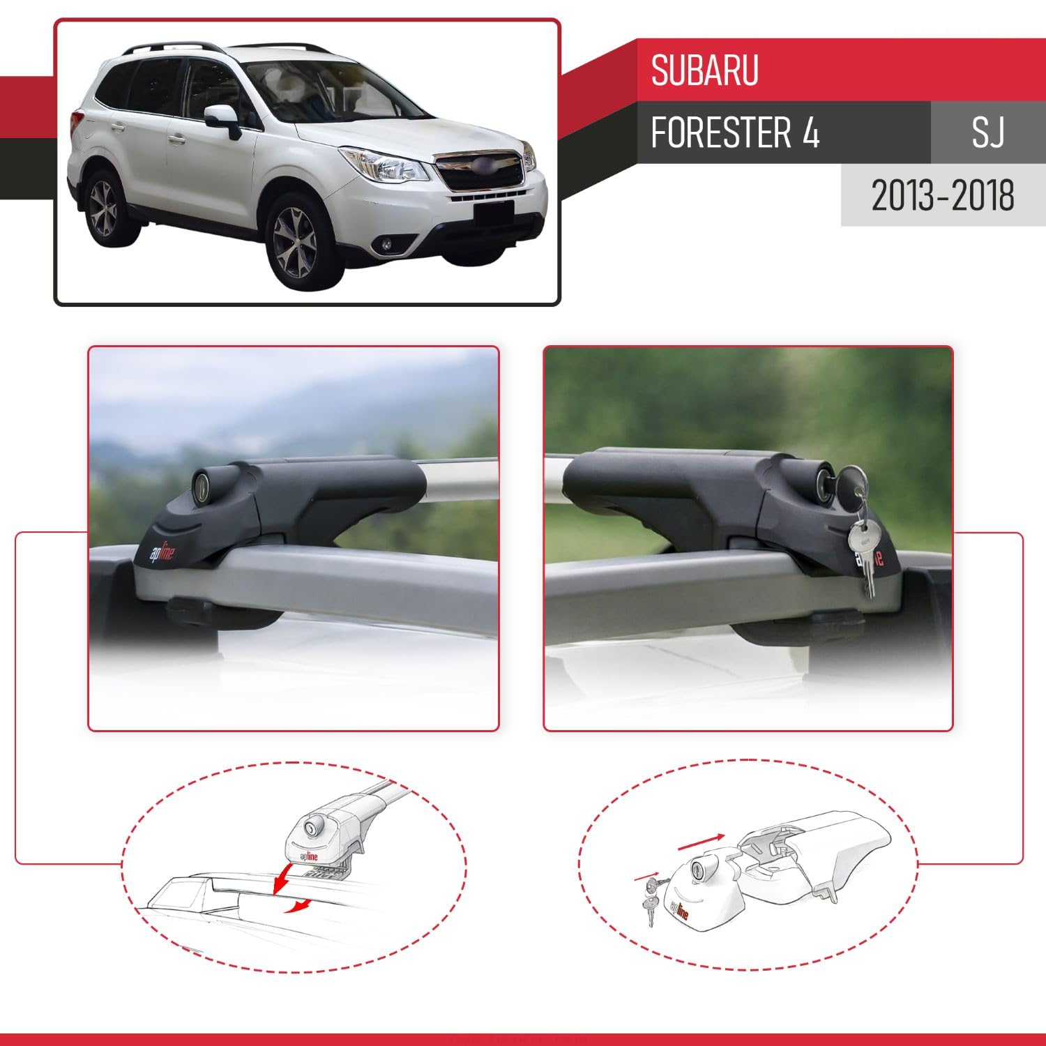 Compatibile con Subaru Forester 4 (SJ) 2013-2018 Modello ACE-1 Barre Tetto Portapacchi Auto Barre Portatutto Grigio Alluminio 2 Barre