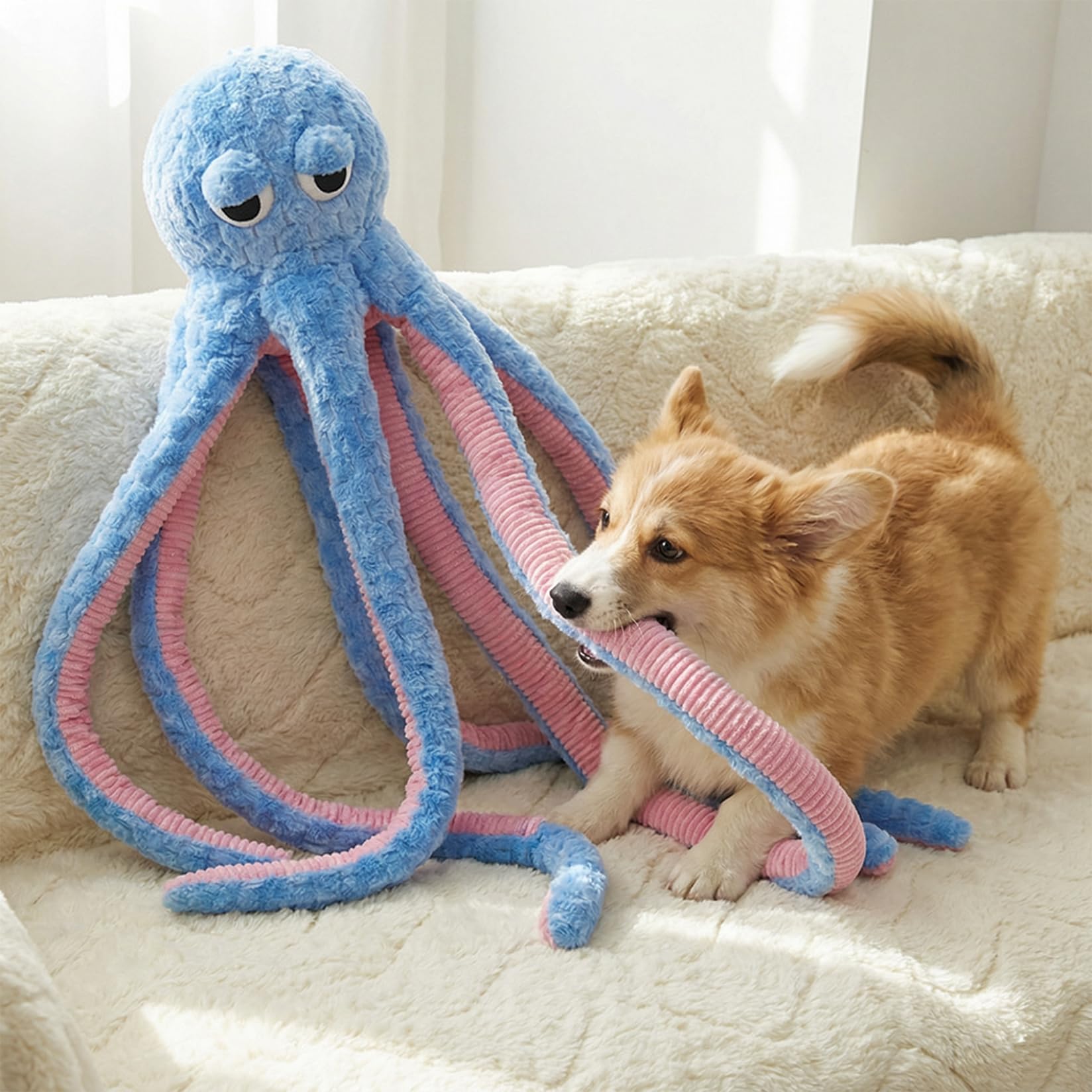 Juguete para perros con forma de pulpo, juguetes para perros chirriantes, juguete indestructible de 40 pulgadas, juguetes chirriantes interactivos para masticadores agresivos, pulpo de peluche sua.