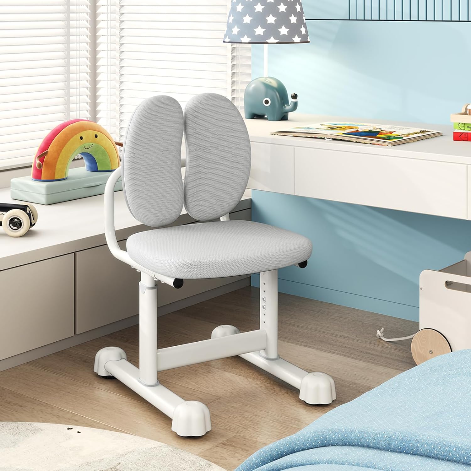 Costzon Kids Desk Chair, Ergonomic Student Study Chair with Adaptive Double Backrest, Adjustable Seat Height & Armless Design, Children Computer Chair for Boys Girls 6-12 (Gray)