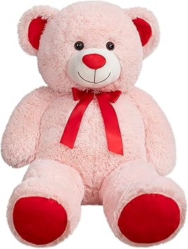 BigTeddy Bear Stuffed Animal Giant Teddy Bear Plush with Red Ribbon Bow Plush Toy Gift for Girlfriend Bride 36 inch Pink