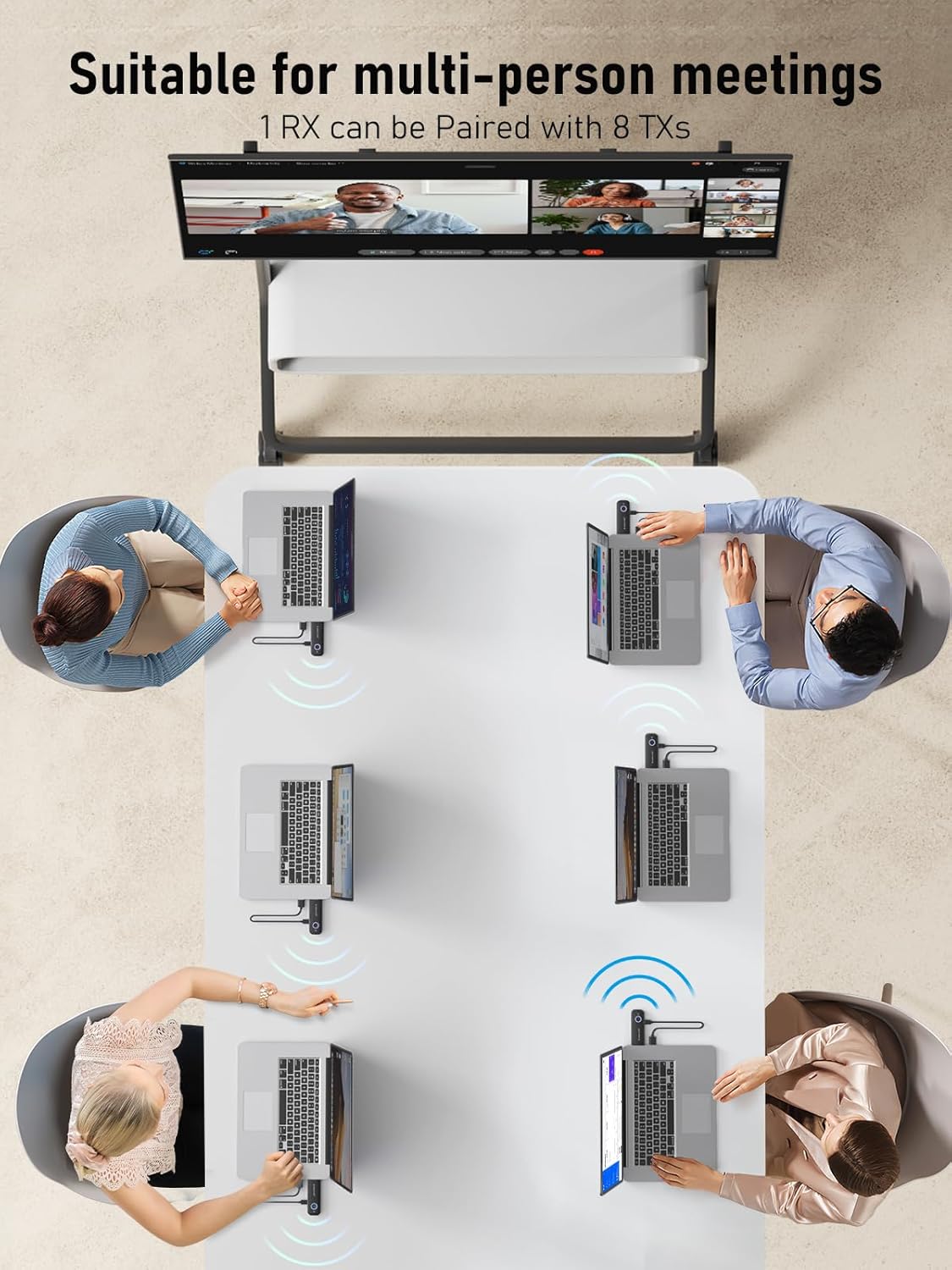Multiple laptops connected to a single display in a meeting setting