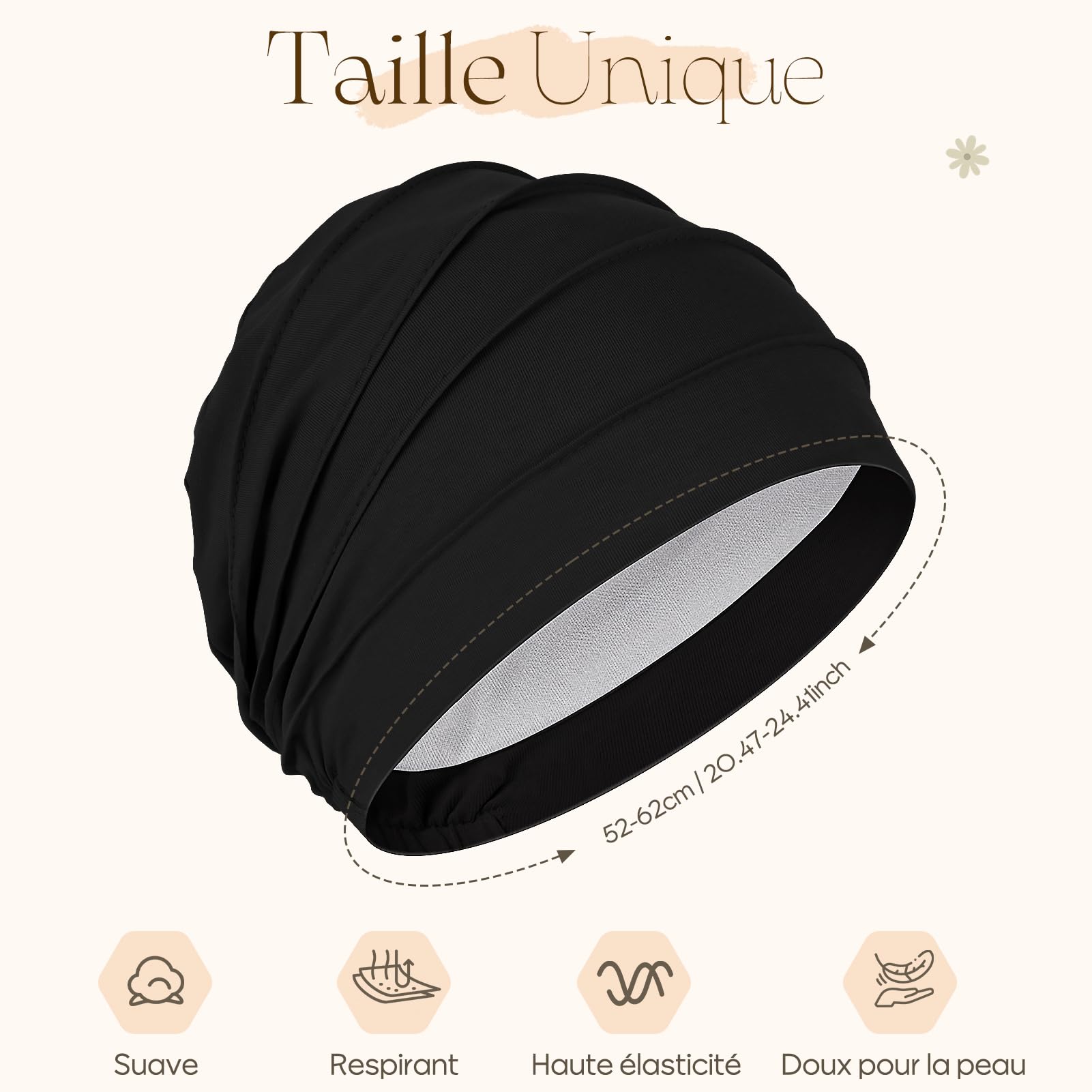 Kiiwah Bonnet Chimio Femme, Élastique Turban avec Doublure en Satin Unisexe Respirant Turban Doux Casquette Chimio Femme Bonnet en Satin de Nuit pour Les Loisirs, Le Sport, Le Travail