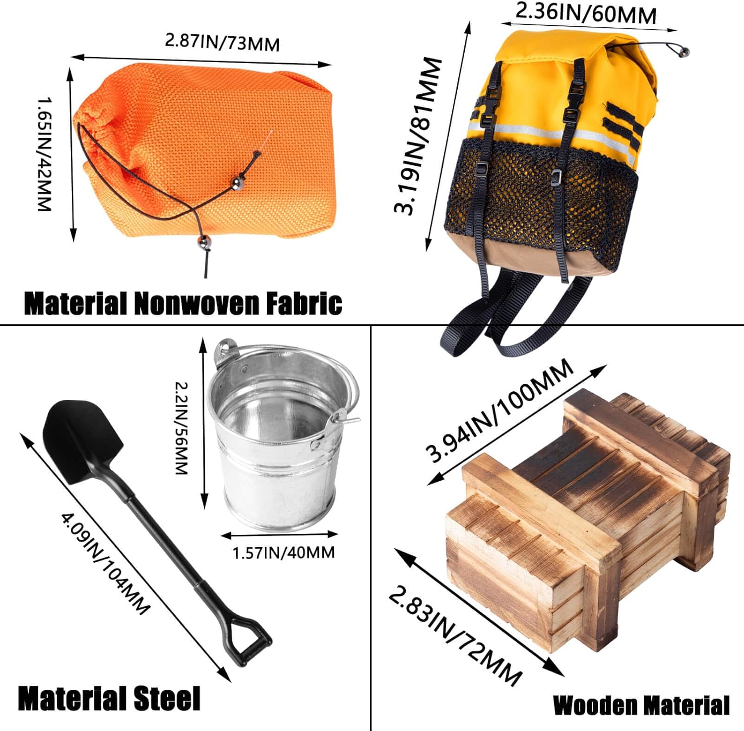 Crawler Car Decoration Mini Luggage Net/Simulation Decorative Package,Luggage,Sleeping Bag,Wood Box,Shovel,Fuel Tanks,Recovery Board, Toolbox for 1/10 TRX4 Axia 1 SCX10 Vehicle Parts,Orange