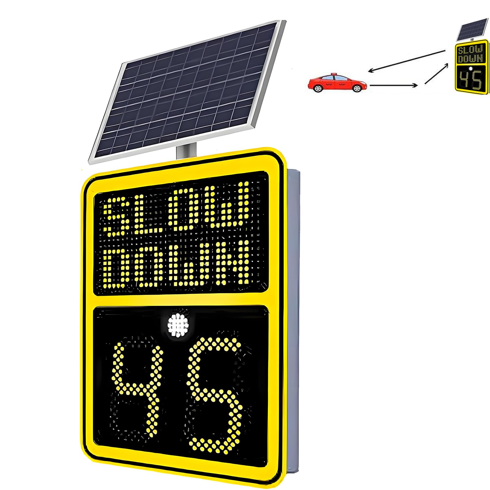 Detector Velocidad por Radar, Señales Límite Velocidad Intermitentes IP65, Mide 3 Carriles Simultáneamente, Recordatorio Exceso Velocidad En Rojo Y Verde, Carcasa Aluminio, Localización Precisa