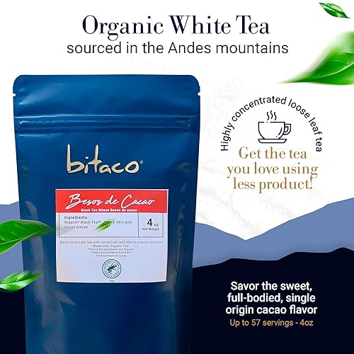 Miniatura 2 de Bitaco Té negro de hojas sueltas de cacao, té negro, té de hojas sueltas altamente concentrado, con cuerpo y sabor dulce, orgánico USDA, cultivado