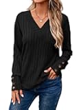 Dokotoo Womens Soft Long Sleeve V Neck Shirts Solid Casual Decorative Buttons Knitted Pullover Tunic Tops