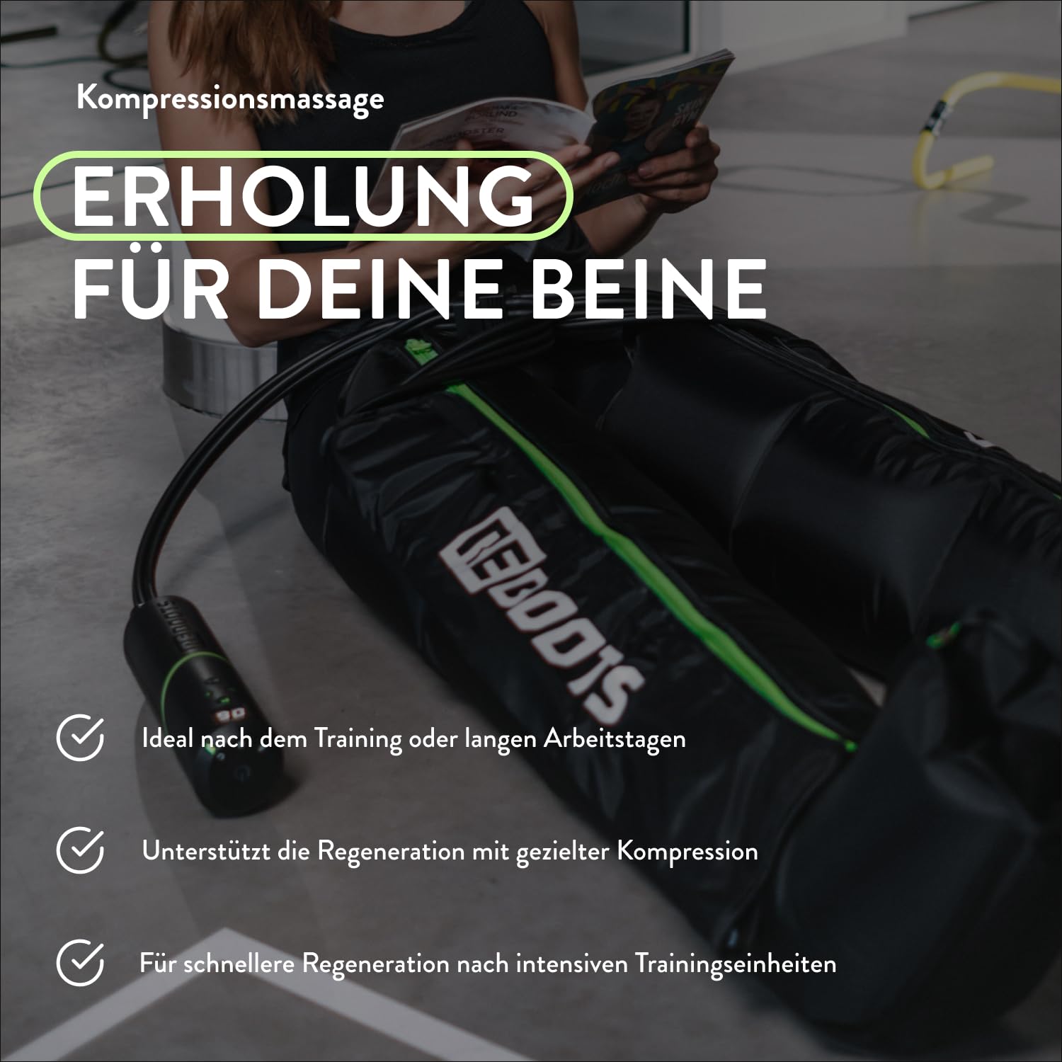 Go Lite Boots – Beinmassagegerät | 180 mmHg | 4 überlappende Kammern | für Zuhause & Unterwegs | Erholung der Muskulatur | XL