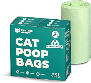 Panther Armor Litter Bags - 200x Unscented Compostable Cat Poop Bags 16x12in- Kitty Leak Proof Box Trash, Odor Proof Litter Disposal Bags