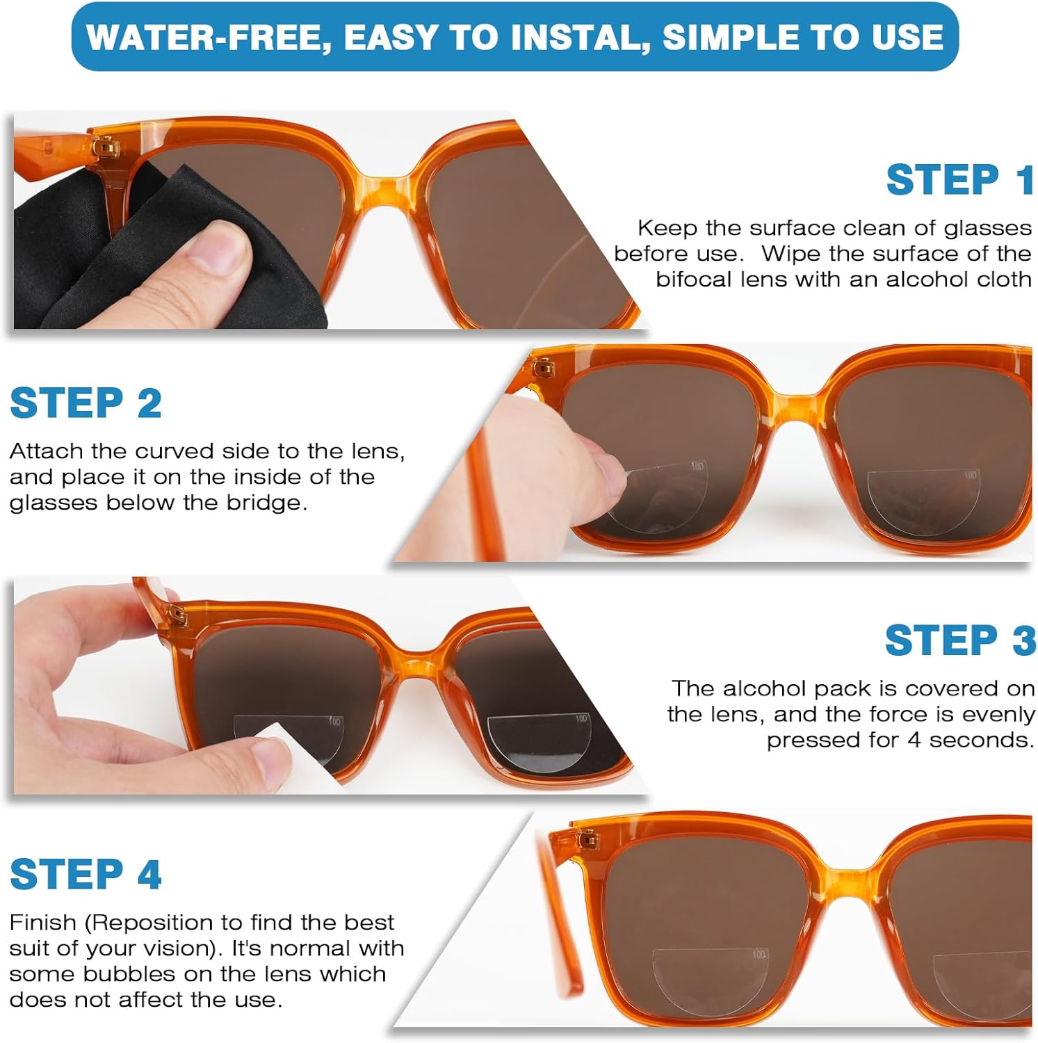 1 Pack Stick on Bifocal Lenses for Sunglasses Magnified Readers Convert Eyewear into Reading Glasses Reusable, +200 - Image 6