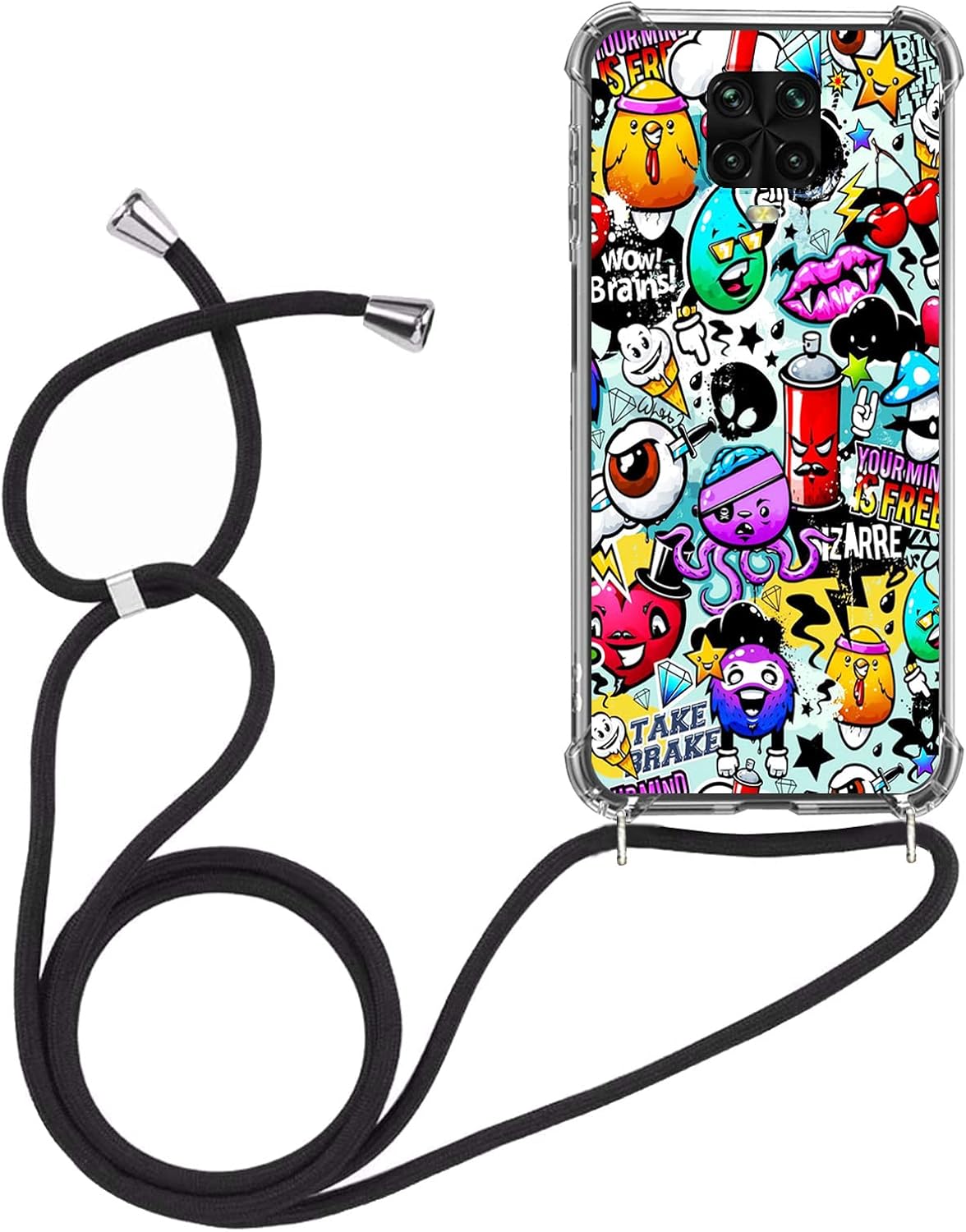 Abuenora Funda con Cuerda para Xiaomi Redmi Note 9 Pro/Redmi Note 9S, Carcasa Silicona Ultrafina Antigolpes Case con Correa Colgante de Cuello Dibujo Pintadas
