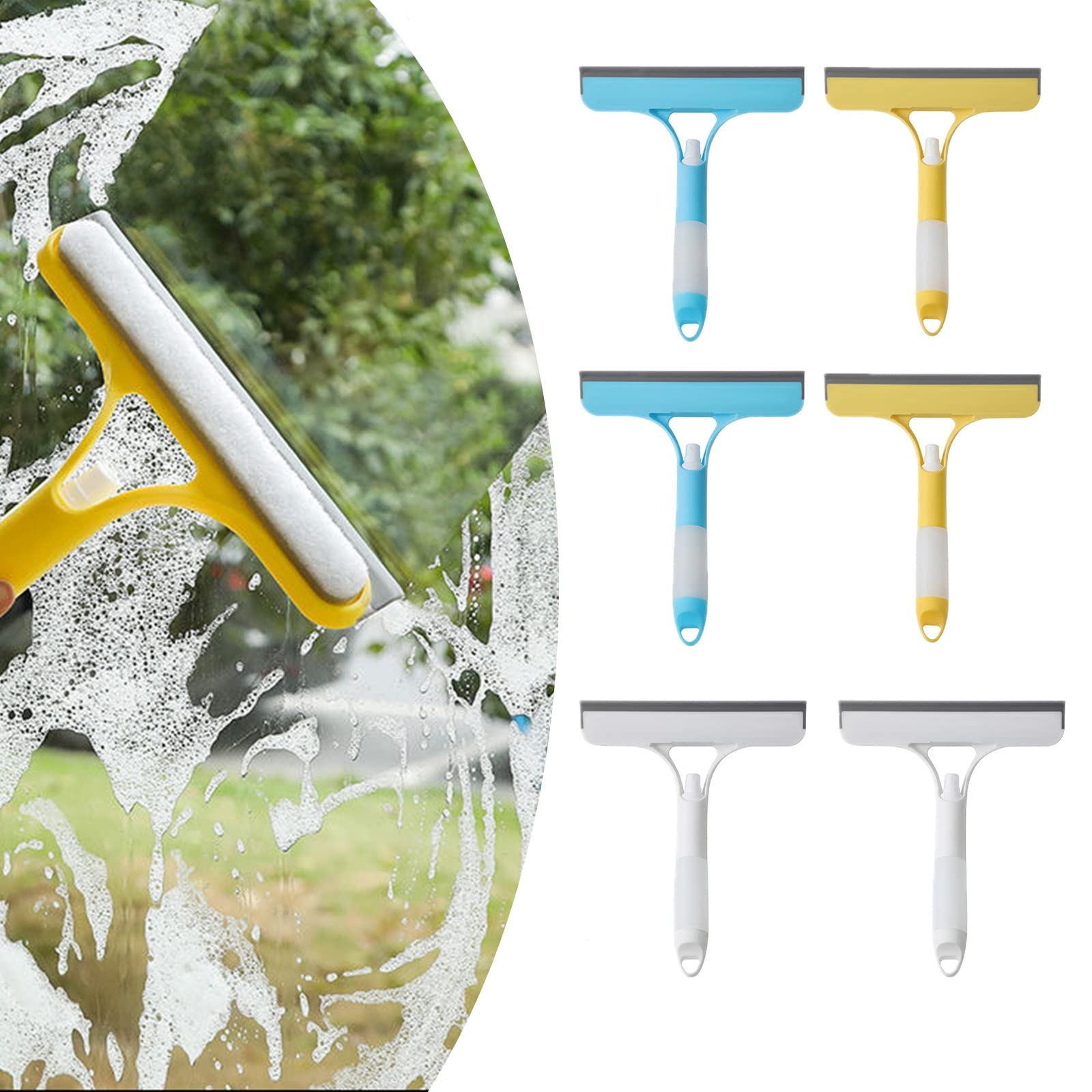 BIGJAK3 in 1 Car Windshield Cleaning Tool for Indoor Outdoor High Windows, 6pcs Handheld Window Squeegee with Sprayer, Silicone Window Wiper Cleaner Brush for Car, Home, Kitchen All Purpose