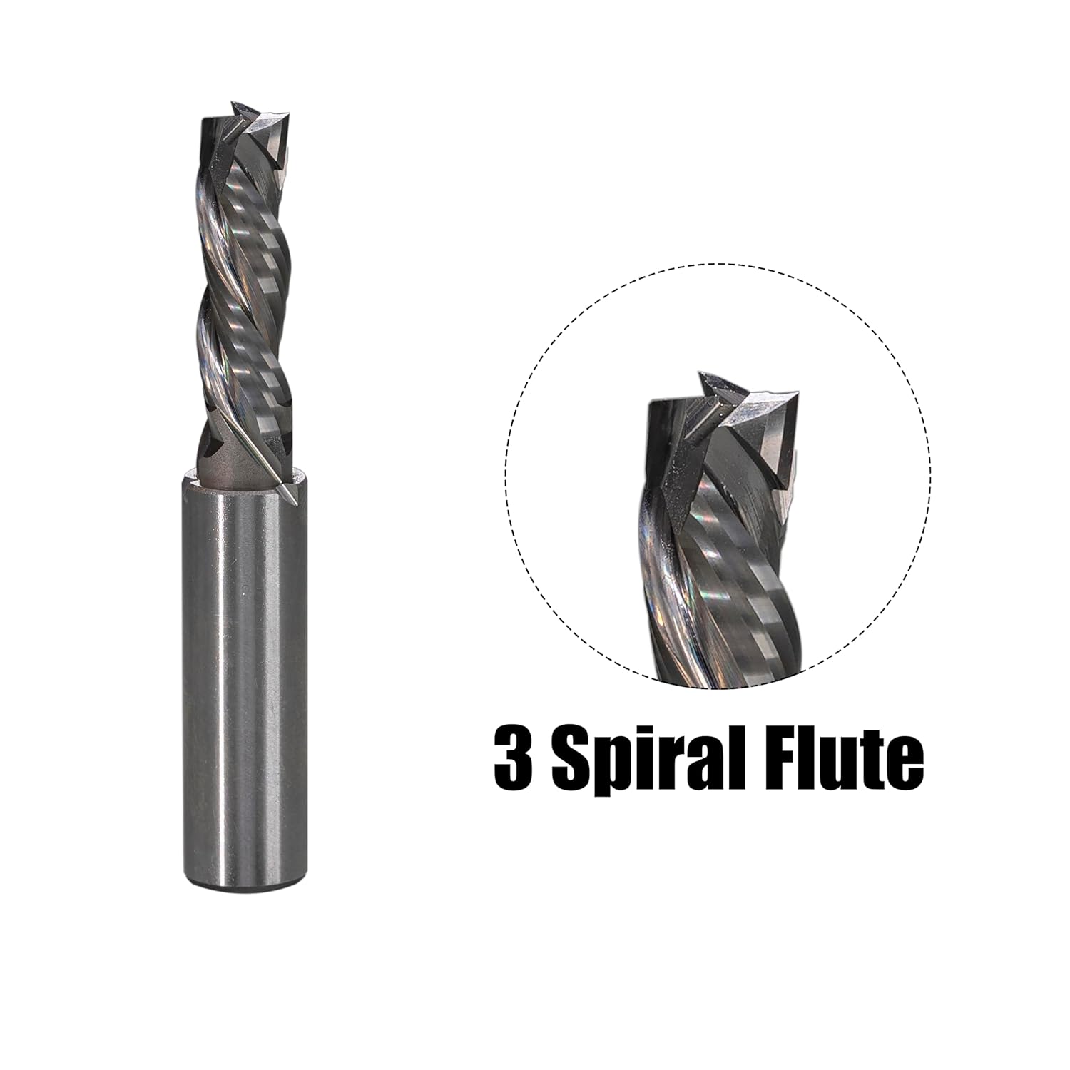 BETOP 3/8" Compression 3-Flutes Spiral Router Bit, Carbide Router Bit 3/8" Diameter, 1-1/8" Cutting Length with 1/2" Shank, CNC Bits