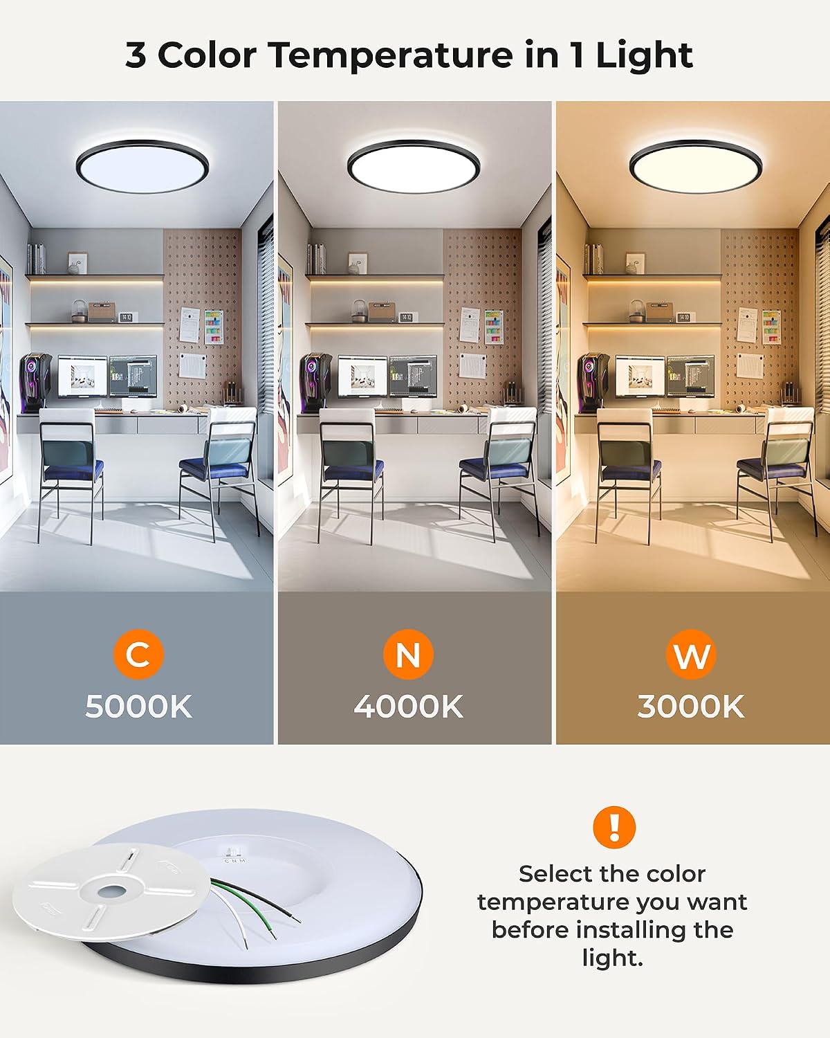 blnan 15.4 inch led flush mount ceiling light, 3000k-5000k 3 color selectable ceiling lights, 36w 3600lm closet light fixture, ceiling lamp for bedroom, dining room, kitchen, black black 15.4inch-1pack