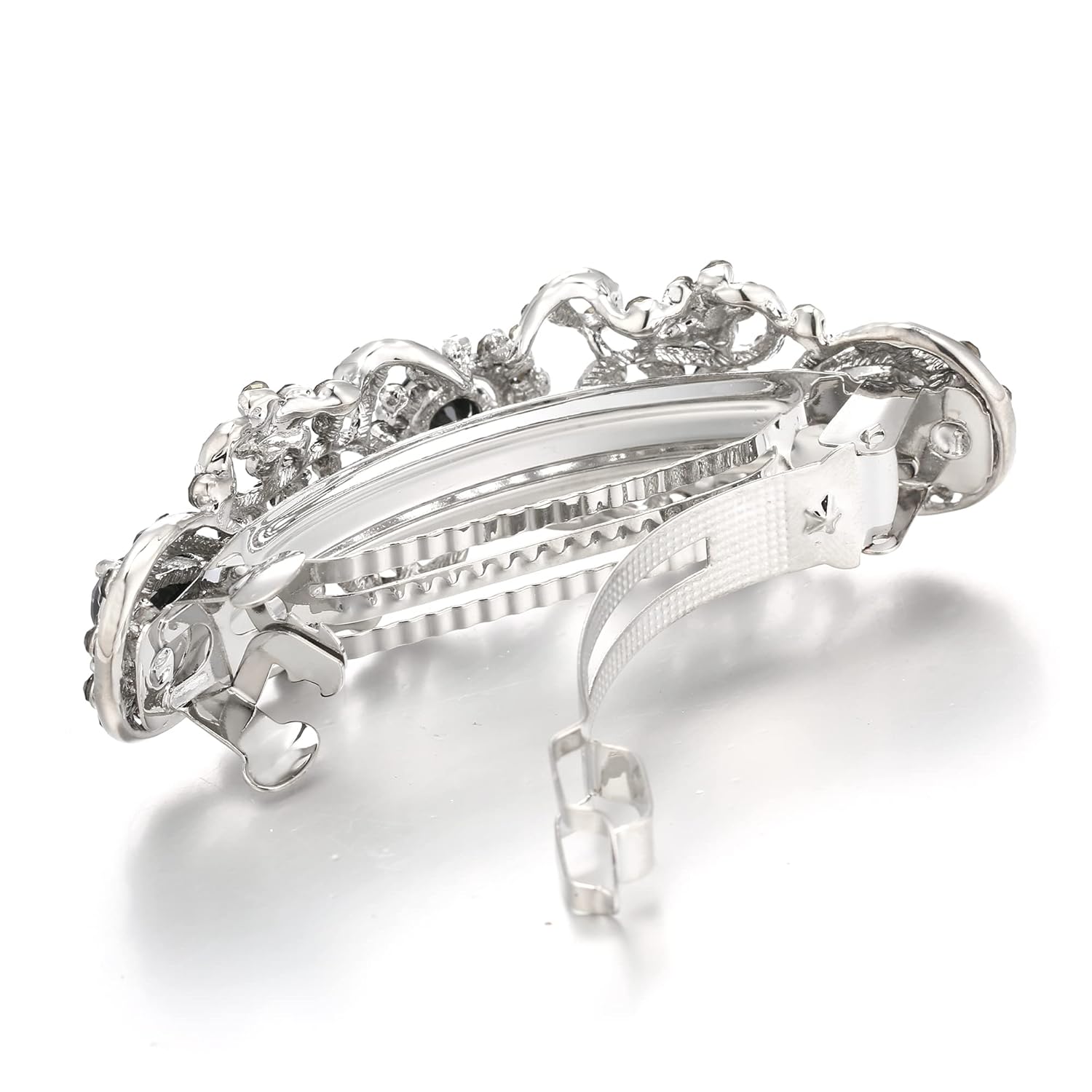 EVER FAITH Wedding Austrian Crystal CZ Art Deco Flower Tear Drop Hair Barrette Clip for Woman Black Silver-Tone