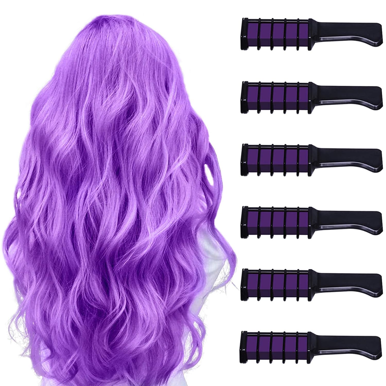 6PC Purple Mini Hair Chalk For Girls Gifts Washable Bright Hair Chalk Combs Temporary Hair Color for Age 4 5 6 7 8 9 10 Festival Party Cosplay Dress up Halloween, Christmas New Years Birthday (Purple)
