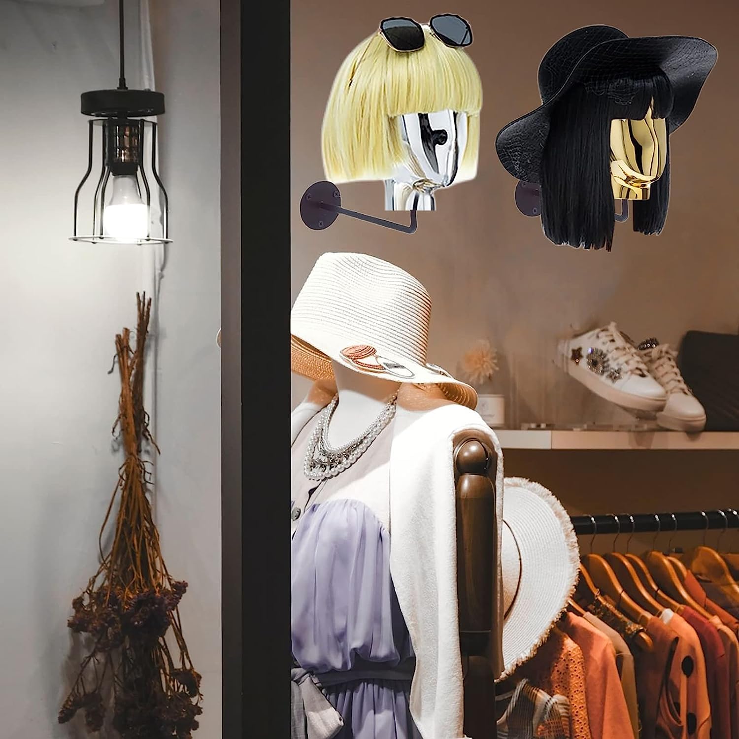 Muurgemonteerde hoed displaystandaard - pruikhoofdstandaarden, afneembare mannequin hoofdstandaard, duurzaam plastic materiaal, voor salons en schoonheidssalons, luxe uitstraling thuis, hoofdomtrek 52