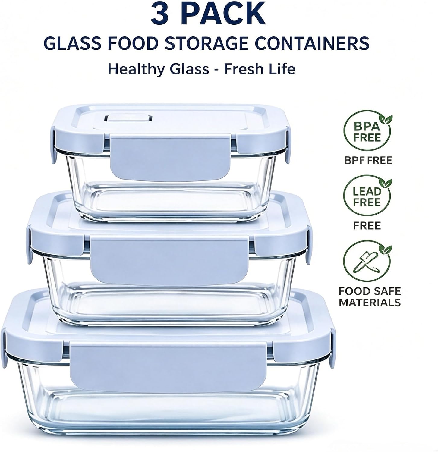 Glass Food Storage Containers with Lids, 3 Pack (14oz/24oz/36oz), Borosilicate Glass, Airtight & Leak-Resistant, Microwave, Oven, Freezer & Dishwasher Safe,Incorrectly Flagged as a High-Return Item