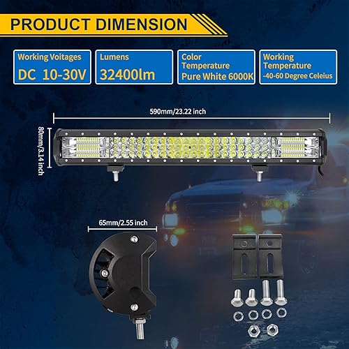 Miniatura 3 de SKYWORLD Barra de luz LED de trabajo de 23 pulgadas de 324 W de 12 V de triple fila de inundación todoterreno 7D 6000 K lámpara de conducción de