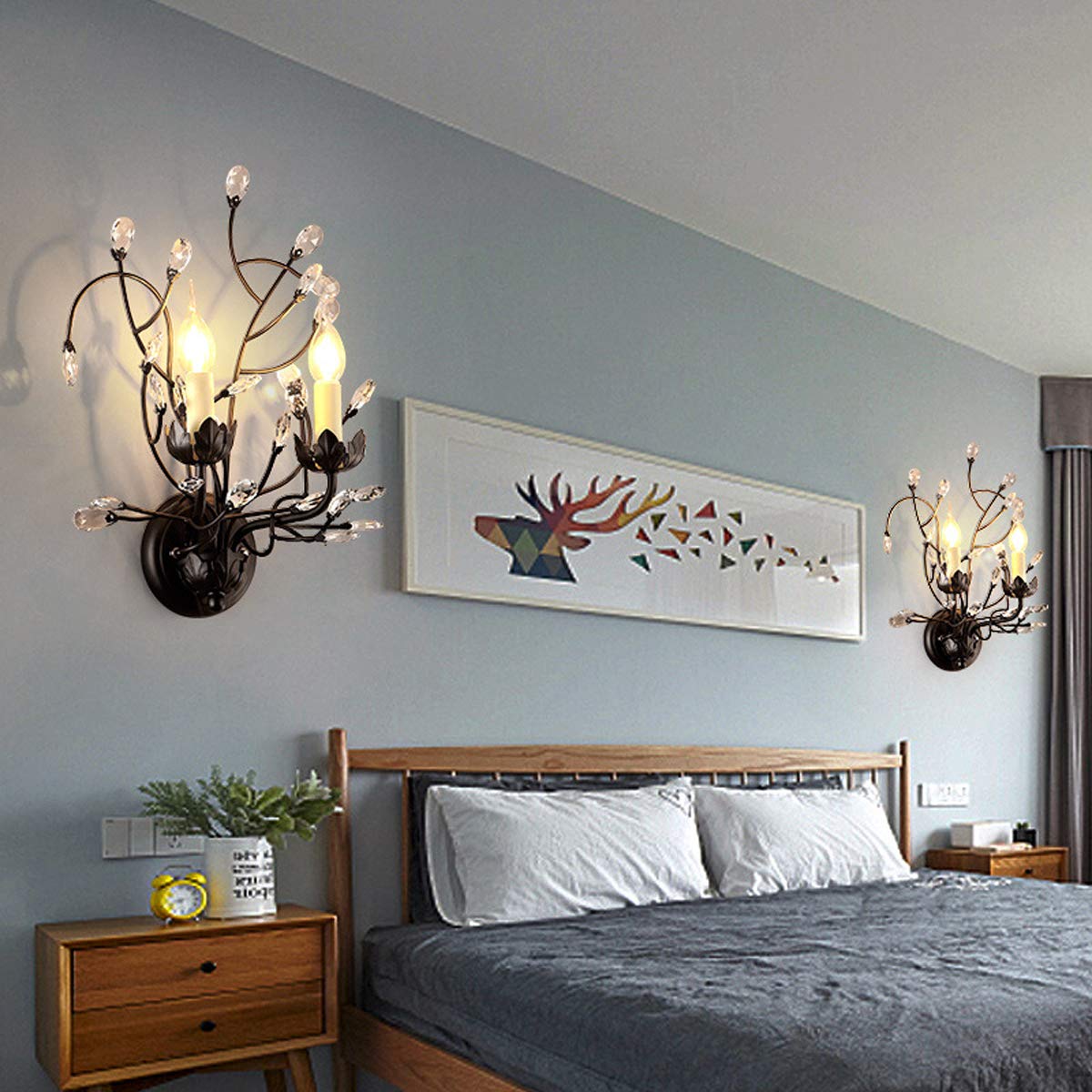 WXKAGF Lampa ścienna w stylu retro ze świecą z kryształową dekoracją K9, kinkiety z podwójną głowicą Wewnętrzne oświetlenie schodów w salonie, korytarz wejściowy, alejki Sypialnia Nocna kinkiet z