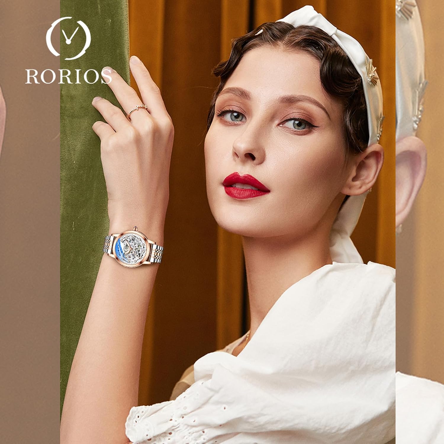 RORIOS Women Watches Automatic Self-Winding Watch with Leather Strap Tourbillon Mechanical Wristwatch Fashion Luminous Watch for Ladies
