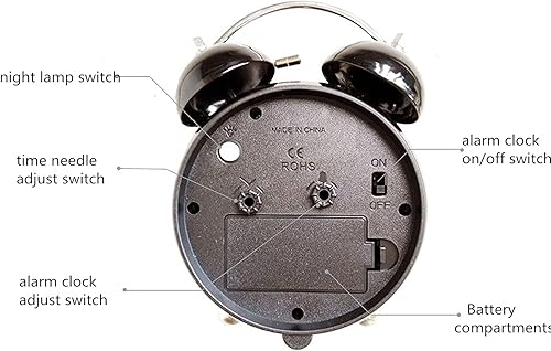 Miniatura 3 de Reloj despertador de campana doble con luz de fondo para dormitorio, reloj de escritorio con batería sin tictac (blanco cremoso)