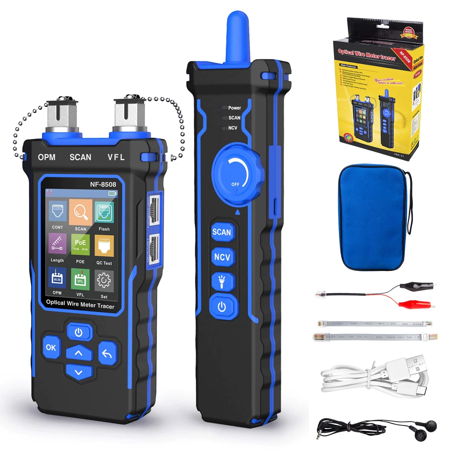 NOYAFA Netzwerktester NF-8508: Netzwerkkabeltester mit CAT5/CAT6, PoE, VFL und OPM-Funktion