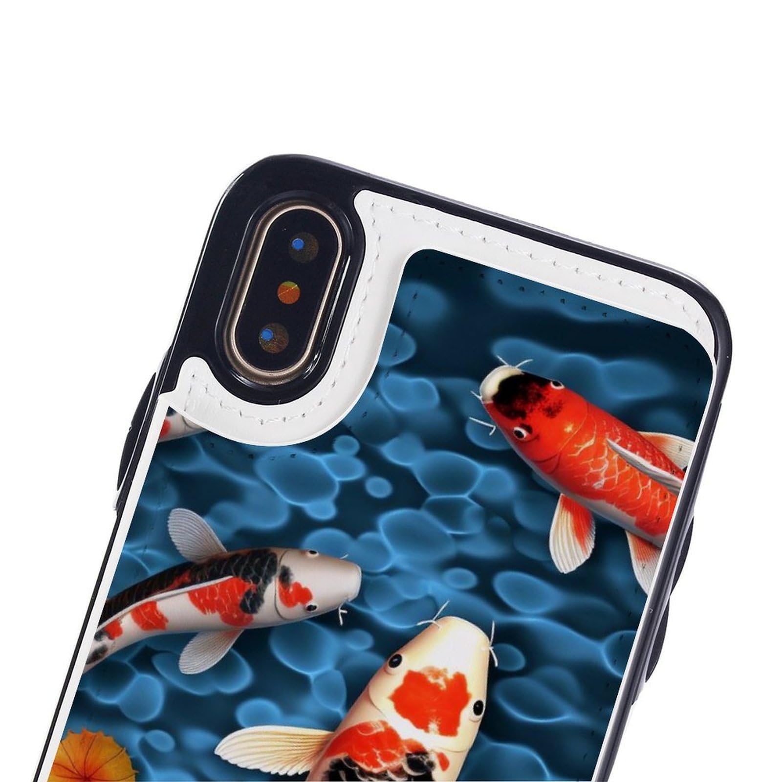 Etui portfelowe na iPhone'a X/XS, japońska ryba krajobraz nadruki skórzane etui na telefon z klapką z uchwytem na karty