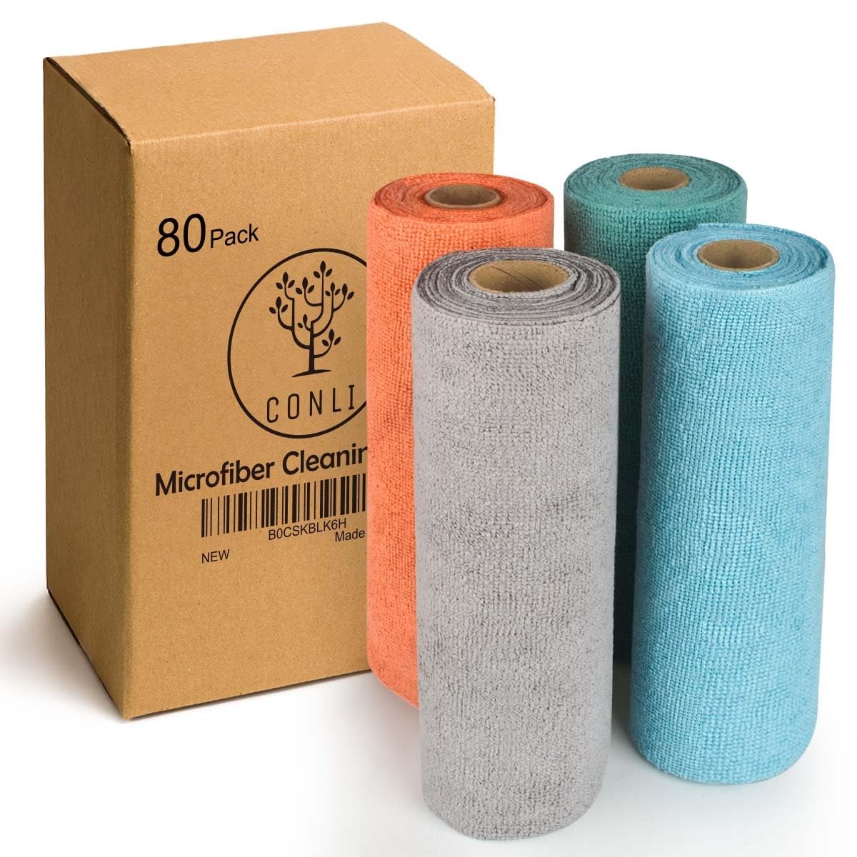 CONLI 4 Roll Microfiber Cleaning Cloth 80 Pack Reusable Microfiber Towels for Household Cleaning and Car Cleaning Easy Tear-Away and Lint FreeCompact by Design (Amazon-developed Certification)