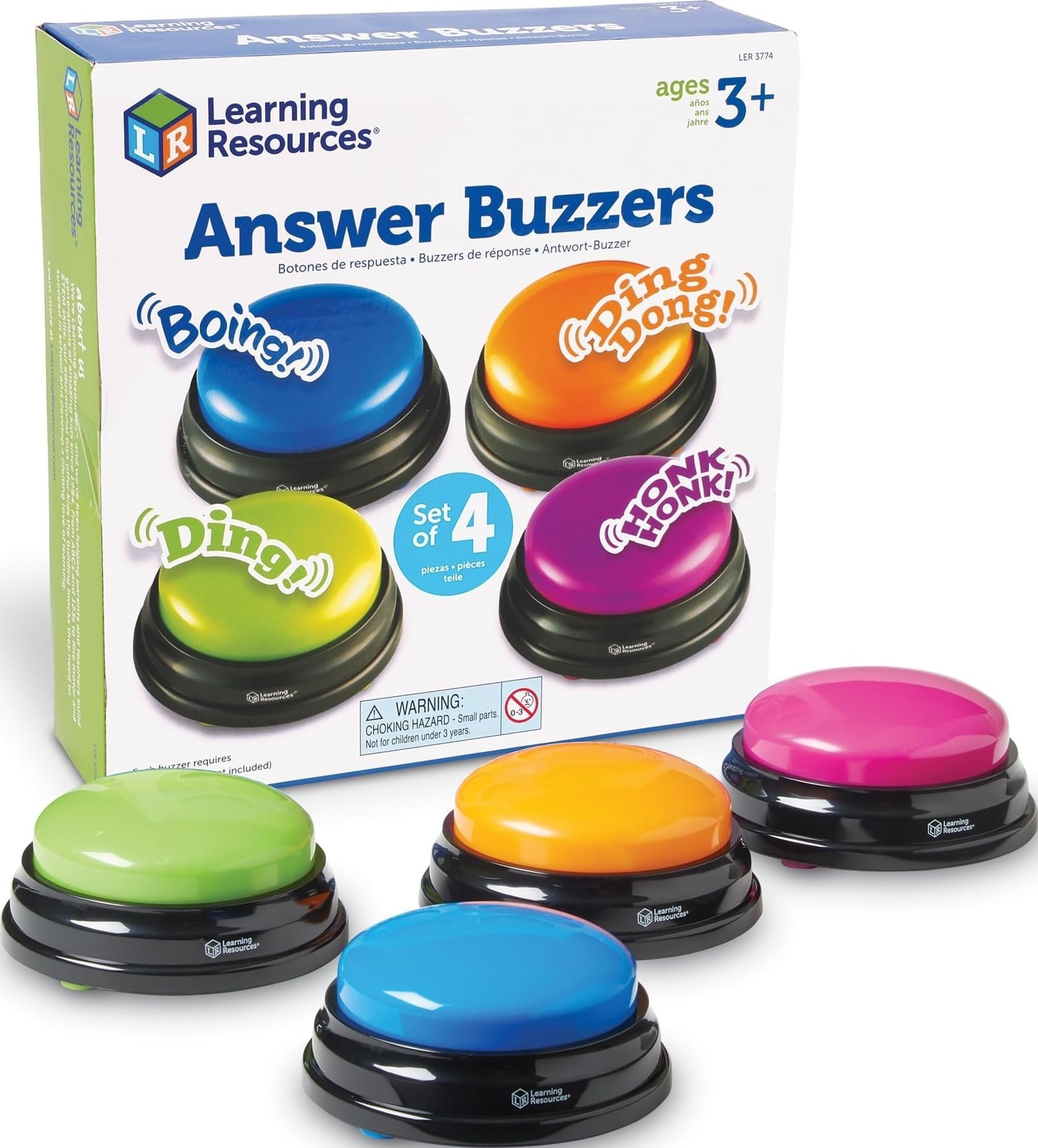 Learning Resources Answer Buzzers, Set of 4 | Classroom Must Haves, Teacher Supplies, Sound Effect Button, Family Game Shows, Buzzers for Trivia, Participation Tools