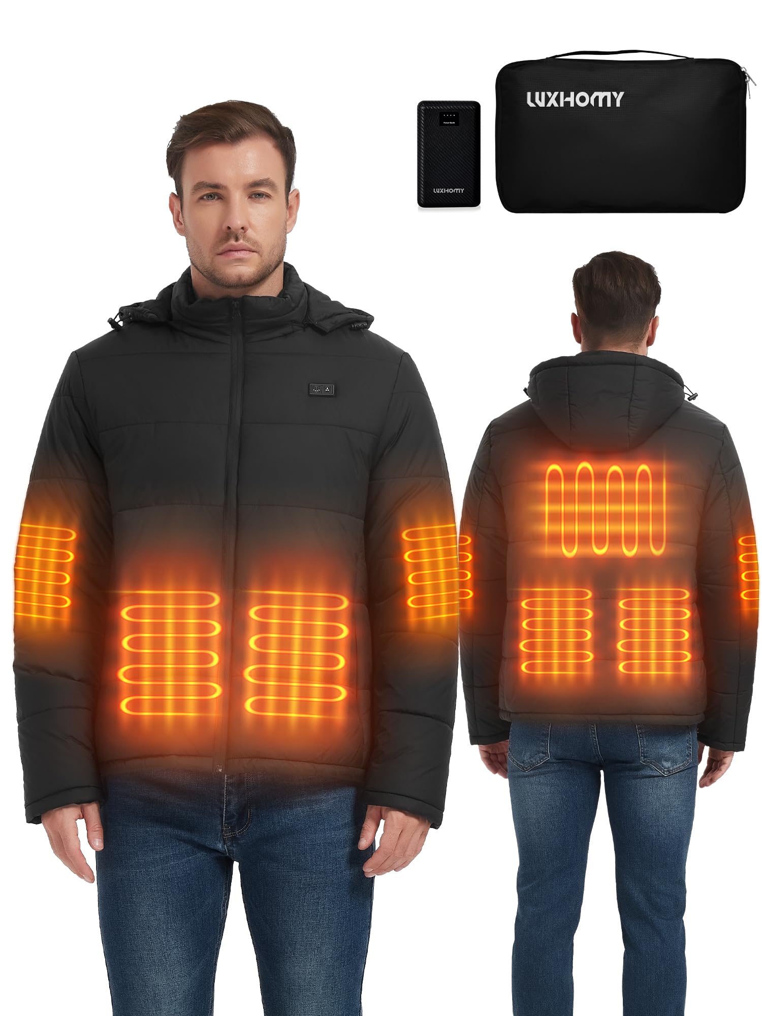 Chaqueta Calefactable 7.4V 16000mAh 7 Zonas de Calor Hombre Mujer con Capucha