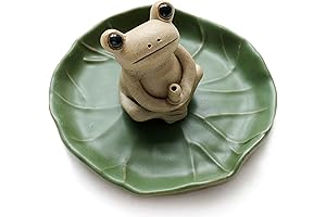 Handmade Ceramic Frog Incense Holder Lotus Leaf Tray