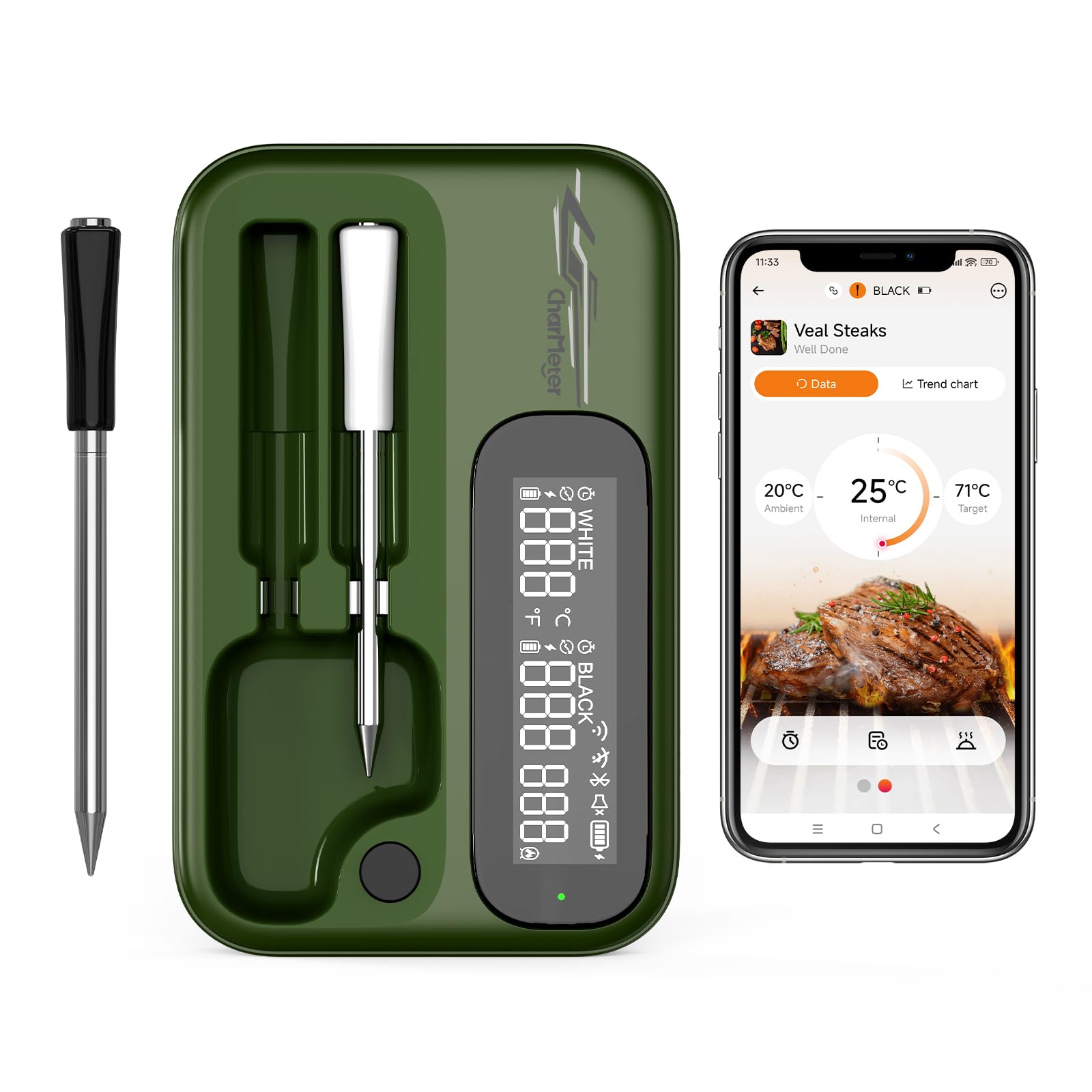 Termómetro inalámbrico para carne con alcance ilimitado WiFi y Bluetooth 5.4, 2 sondas