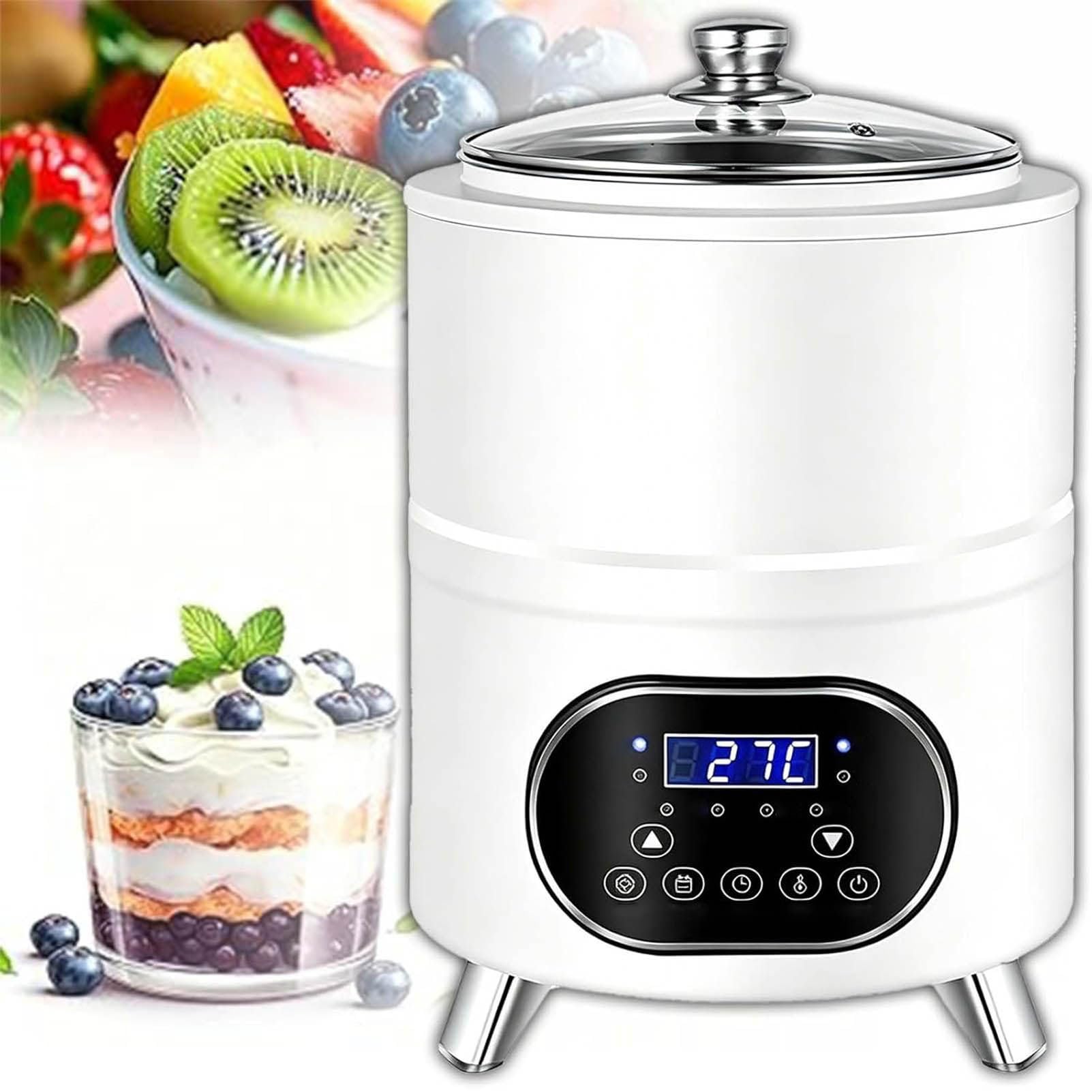 LJLYYDS 8L/12L Commercial Yogurt Maker, Automatic Fermenter with LCD Display, 360° Temperature Control, Stainless Steel, Ideal for Yogurt, Natto, Kimchi, Rice Wine Production White-12L