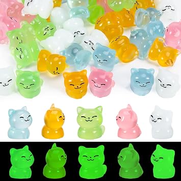 50 Pcs Luminous Mini Cat Figurines Resin Tiny Cat Animal Figurines | Glow in The Dark Miniature Cat Statues Ornaments for DIY Projects Dollhouse Home DecorCute Style