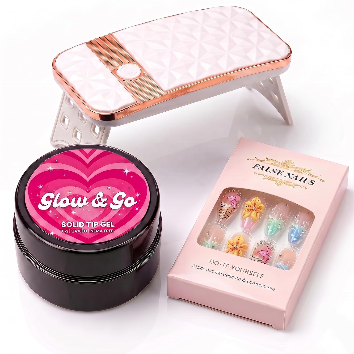 Glow and Go Nail Glue Kit (10g Gel + LED Lamp + Nail Extensions M-B305)