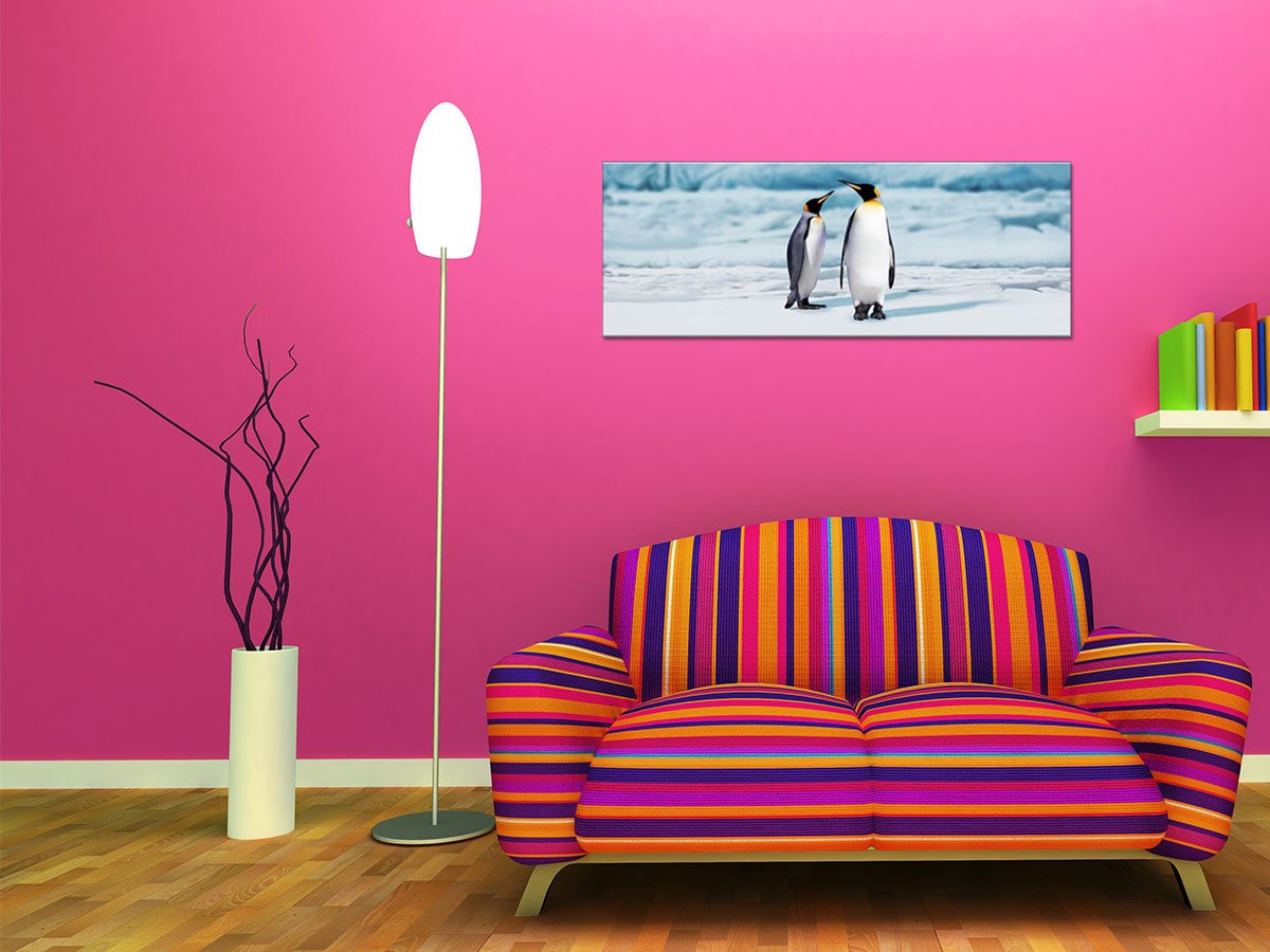 DECLINA, obraz dekoracyjny, obraz ścienny, obraz salonu Deco, Panorama Pingwiny Płótno 100x35 cm