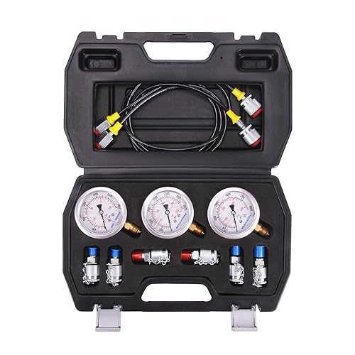 MEASUREMAN Kit de acoplamiento de prueba de presión hidráulica para excavadora portátil, incluye 6 acoplamientos de prueba, 3 medidores de presión,