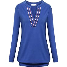 Womens Long Sleeve Color Block V Neck Casual Tunic Sweatshirt