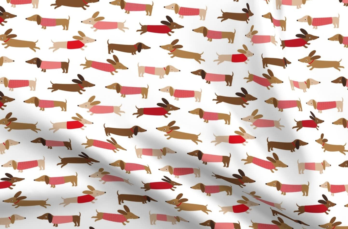 Spoonflower Fabric - Dachshund Red Dogs Happy Animal Pet Pets Printed on Upholstery Velvet Fabric Fat Quarter - Upholstery Home Decor Bottomweight Apparel