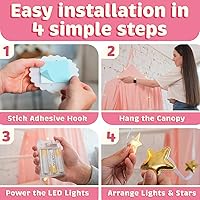 Vista 2 de Toldo de Cama Bollepo con Luces - Toldo Rosa de Princesa para Habitación de Niñas Individual, Doble, Matrimonial, Queen Cama Infantil, Toldo