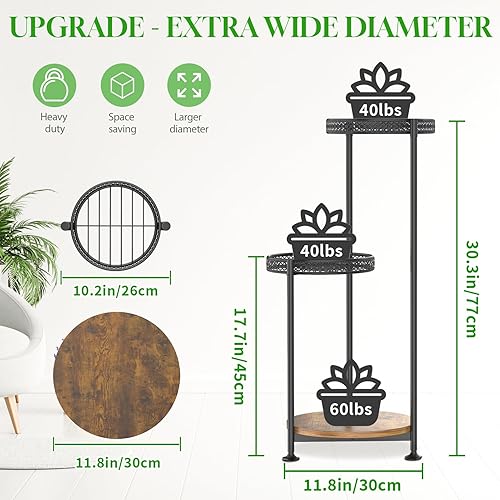 Miniatura 2 de Oppro Soportes de metal para plantas de 3 niveles para interiores y exteriores, estante de hierro forjado de 32 pulgadas de alto para múltiples