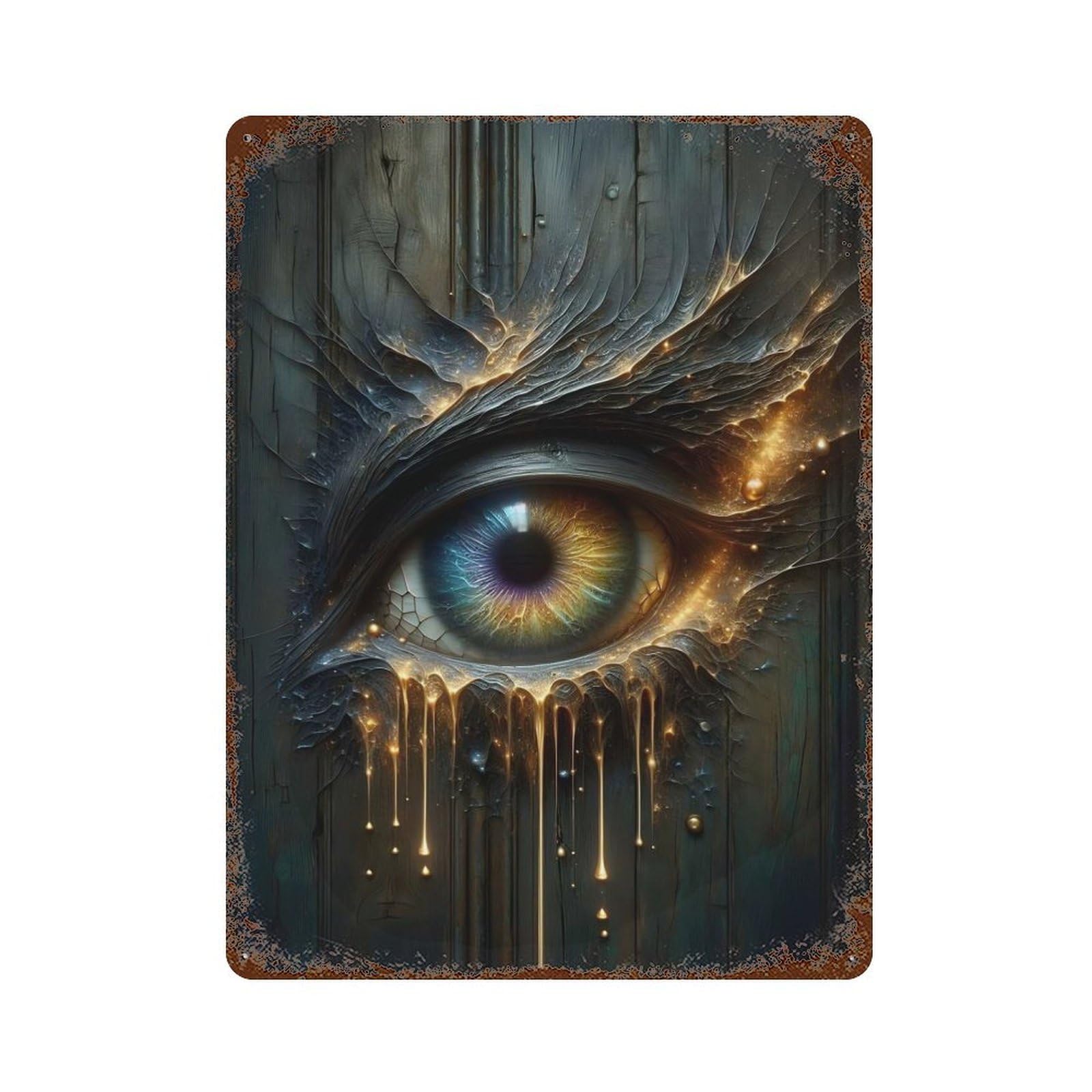 Surreal Eye with Golden Tears Retro Metal Sign 15.7"x11.8", Ideal for Shed, Workshop And Garage Wall Decor