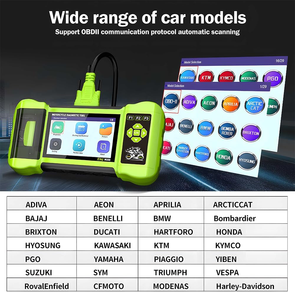 Fully Accessorized-Motorcycle Scanner Function Diagnostic Tool OBD2 Code Reader ABS Test, Battery Test for Harley BMW Ducati Motorcycle Professional Detection Motorcyle Diagnosis Scanner